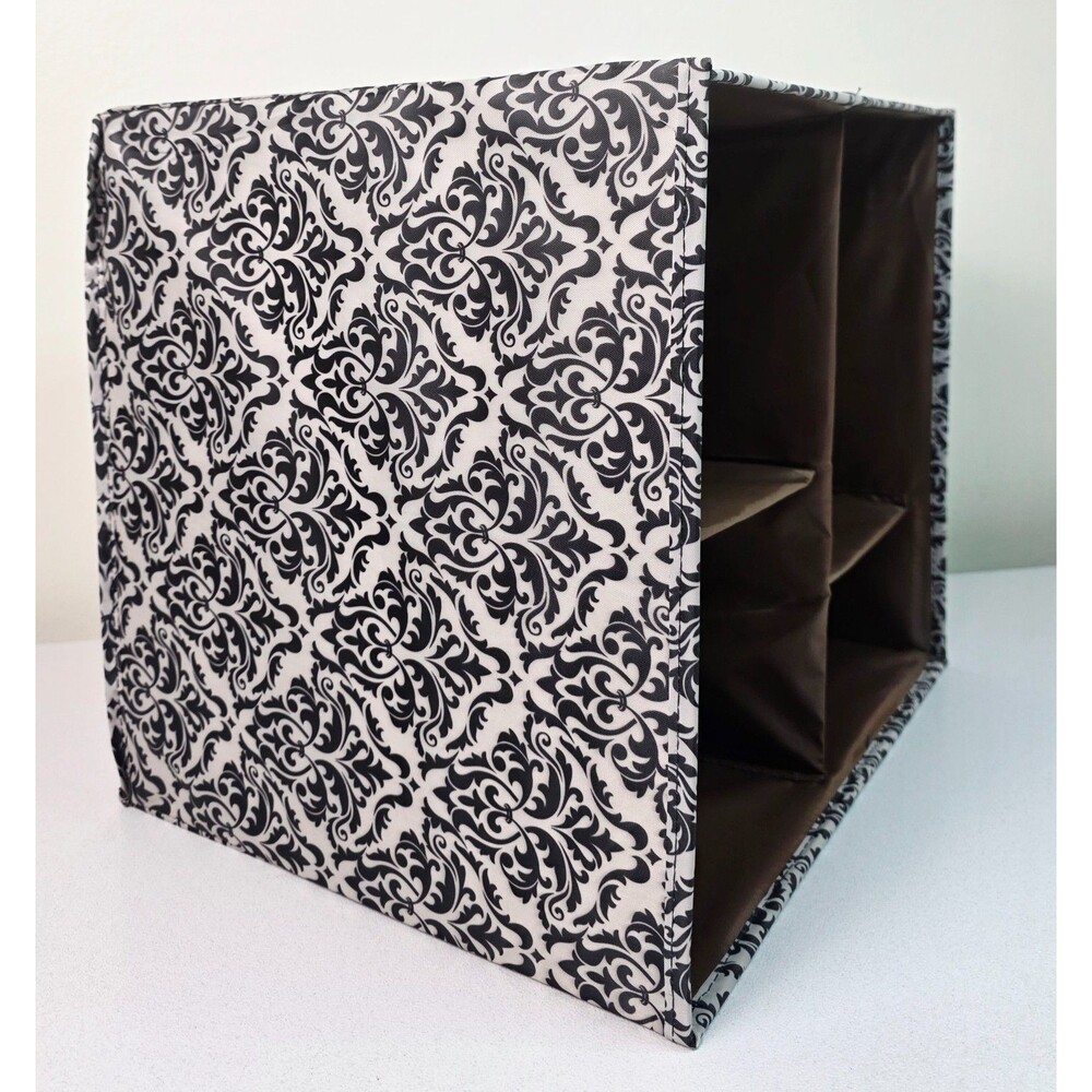JOY MANGANO Better Beauty Bag Cube Black & White Paisley Collapsible Shell Only